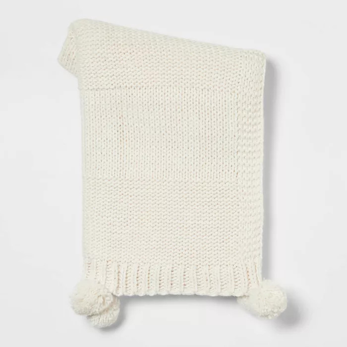 Chunky Knit Throw Blanket with Pom-Poms - Threshold™ | Target