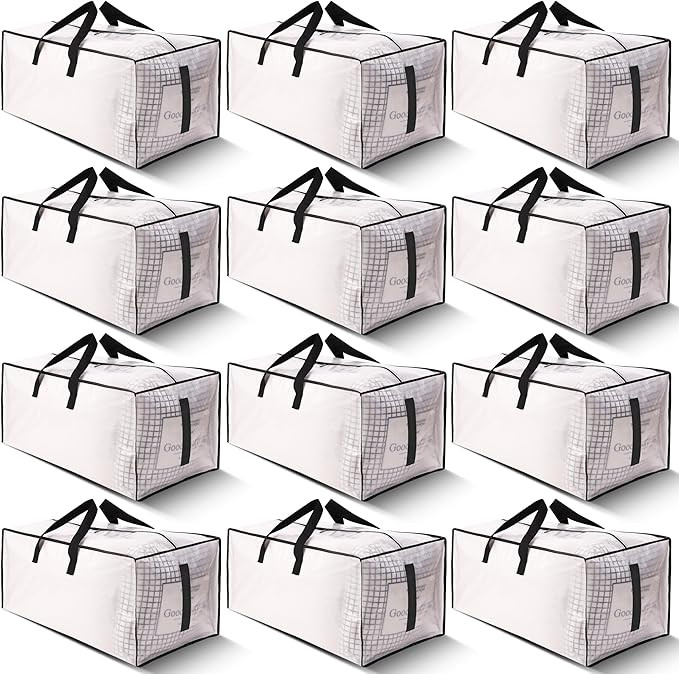 12 Pack Large Strong Moving Bags with Zippers & Carrying Handles - Water-Resistant - Heavy Duty S... | Amazon (US)