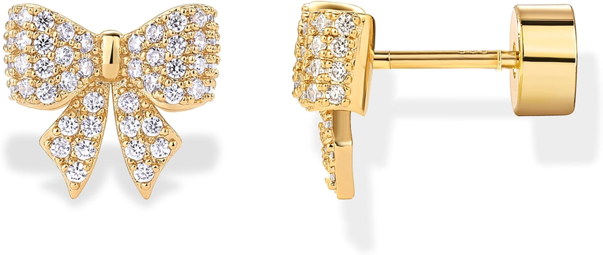 PAVOI 14K Gold Plated Dainty Flat Back Earrings for Women - Hypoallergenic Sterling Silver Posts ... | Amazon (US)