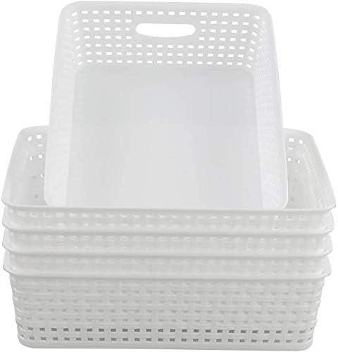Easymanie Plastic File Baskets, White Plastic Basket Organizer, Set of 5 | Amazon (US)