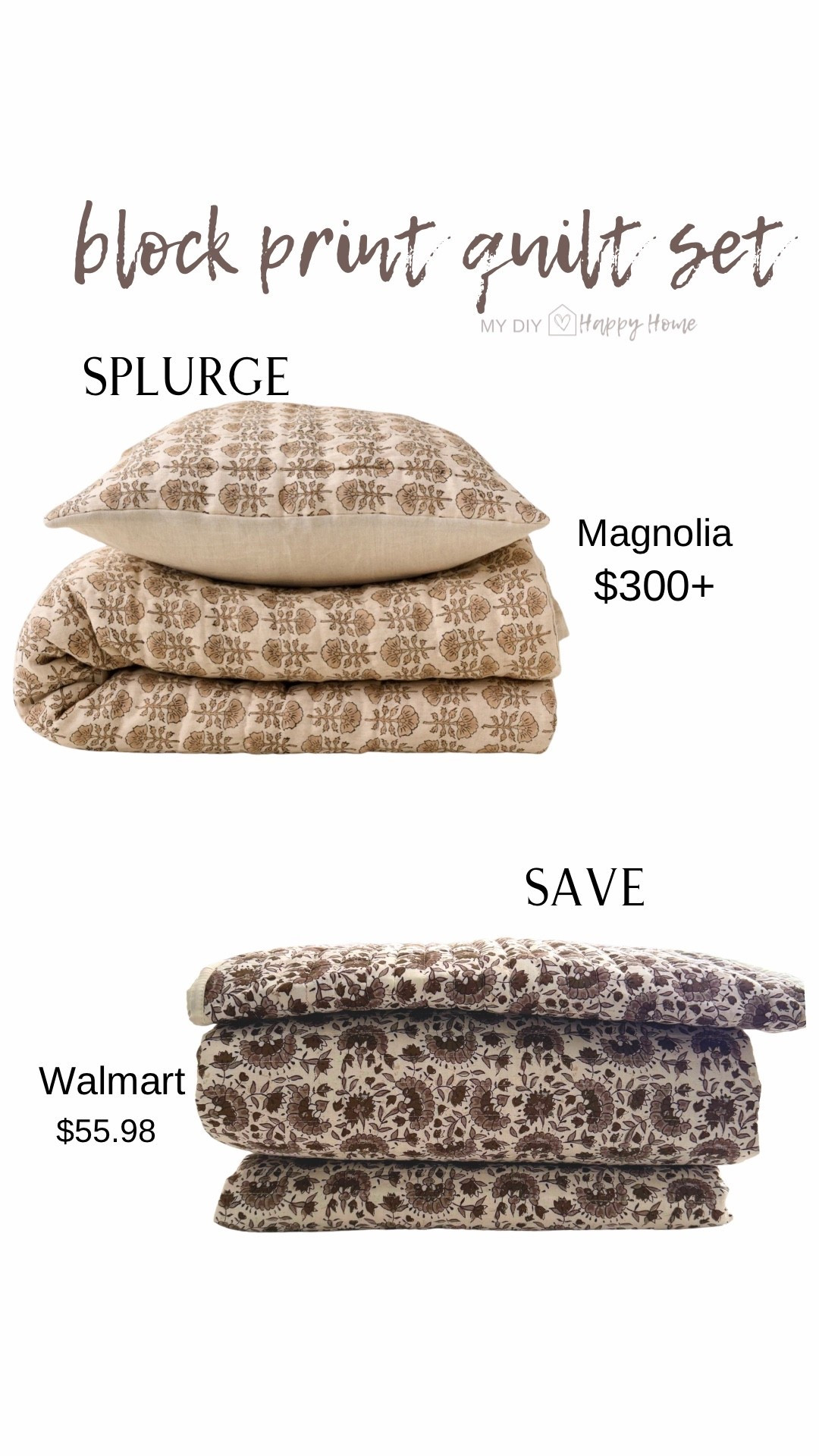 Splurge vs Save: block print quilt set

The beautiful block print set from the My Texas House Collection reminds me of the quits from Magnolia 

The set includes sham(s) 
Neutral color palette - ivory background with a pattern in shades of brown

Available in twin, queen or king  

#LTKStyleTip #LTKFindsUnder50 #LTKHome
