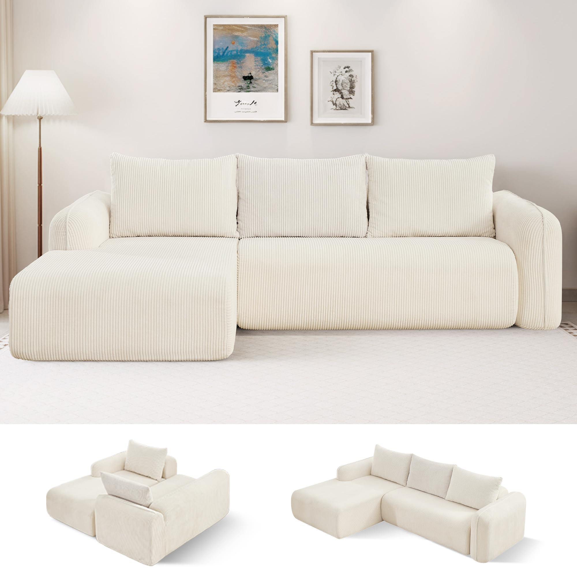 103" Cloud Sectional Couch for Living Room, Boneless Couch with L-Shape Chaise, Modular Sectional... | Amazon (US)