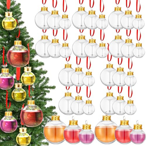 Patelai 36 Pcs Christmas Drink Balls Clear Shot Glass Ornaments Christmas Tree Fillable Ornaments Plastic Xmas Water Bottle Bulbs for Holiday Party Decorations Indoor Outdoor(Round,50,100,150 ml) | Amazon (US)