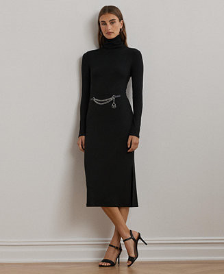 Lauren Ralph Lauren Women's Chain-Trim Rib-Knit Turtleneck Dress - Macy's | Macy's
