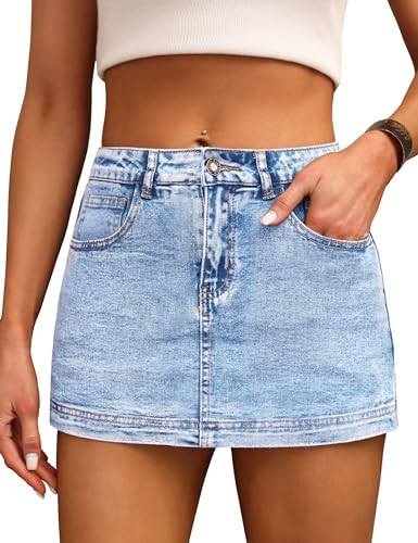 BISUAL Denim Skort for Women High Waist Mini Denim Skirt Casual Stretch Women Jean Skirt with Pockets | Amazon (US)