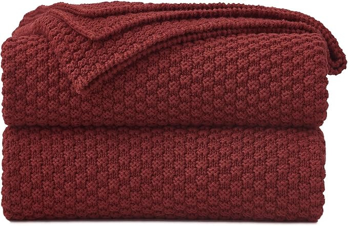 100% Cotton Knitted Throw Blanket \u2013 Burgundy, Soft & Cozy, Machine Washable, 60"x80" \u2013 ... | Amazon (US)
