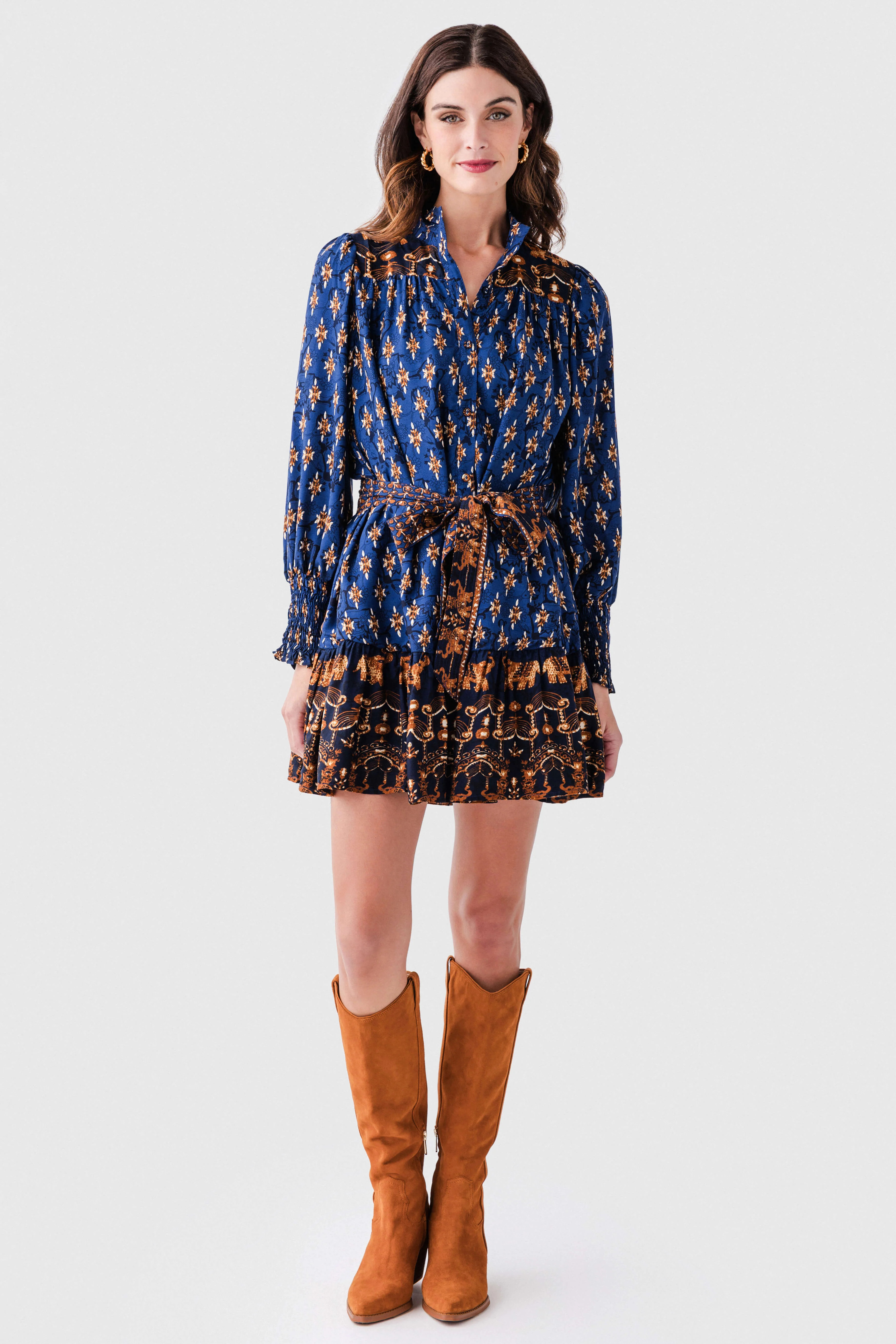 Fate High Neck Collar Band Mini Ruffled Dress | Social Threads