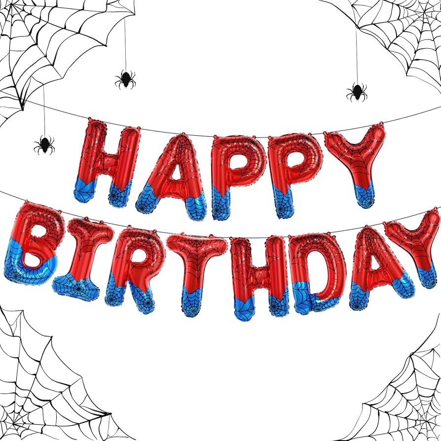 Spider Theme Happy Birthday Banner Party Decorations Balloons Letters Signs Superhero Party Suppl... | Amazon (US)