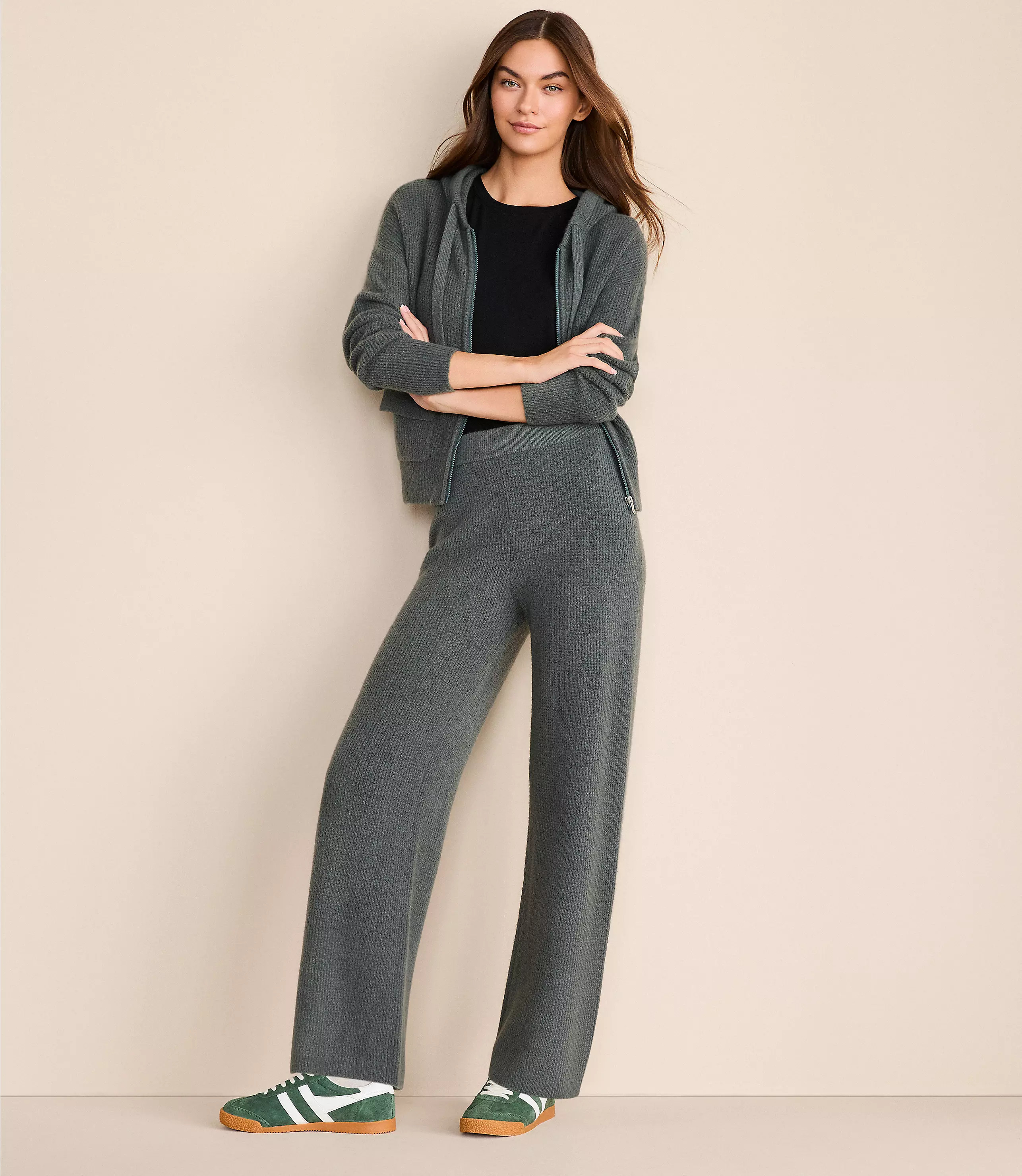 Lou & Grey Heathered Waffle Cloudstitch Wide Leg Pants | LOFT