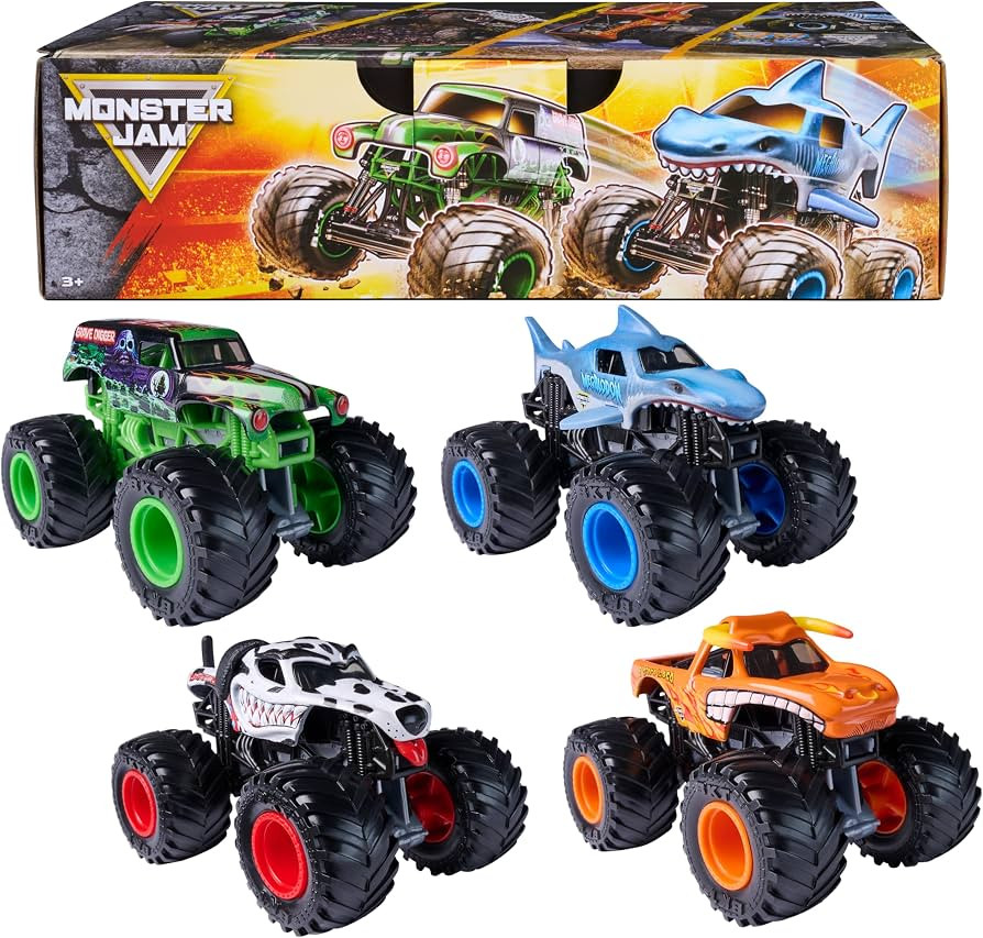 Monster Jam, All Stars 4-Pack Monster Trucks, Official Grave Digger, Megalodon, Dalmatian and El ... | Amazon (CA)