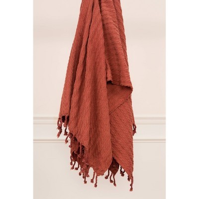 50"x60" Textured Striped Throw Blanket Terracotta - Rizzy Home: Cotton Weave, Fringe Detail, Machine Washable | Target