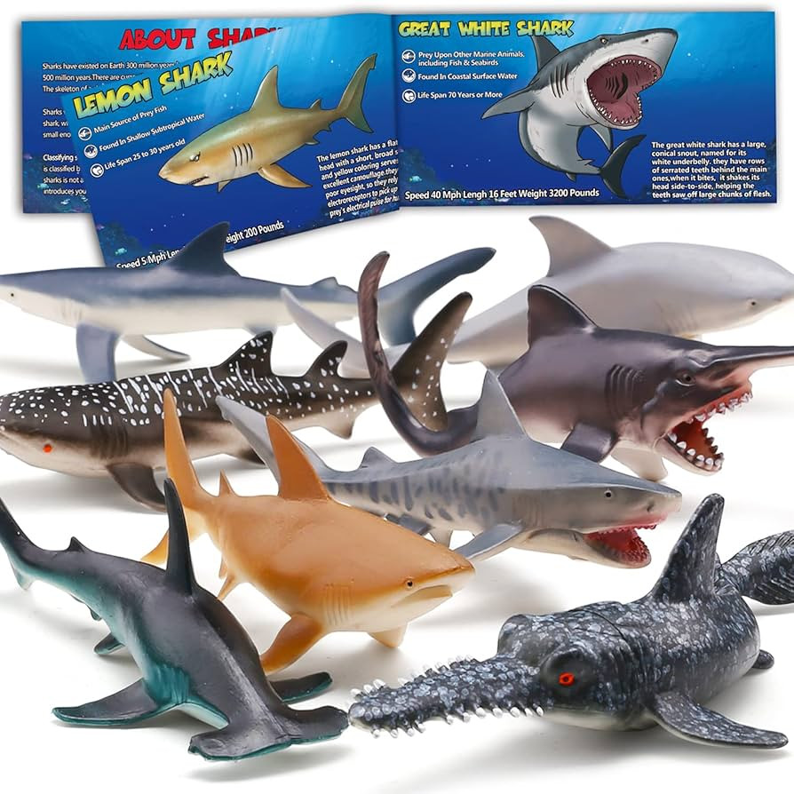 Yeonha Toys 8 Pack Shark Toys with Educational Booklet, Soft Plastic Realistic Shark Figure Set f... | Amazon (US)