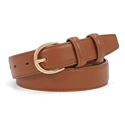 JASGOOD Women's Leather Belt Fashion Dress Belt with Gold Buckle for Ladies Jeans Pants, Brown | Amazon (US)