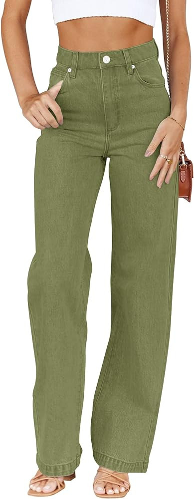 PLNOTME Women's High Waisted Jeans Boyfriend Baggy Straight Leg Casual Denim Pants | Amazon (US)