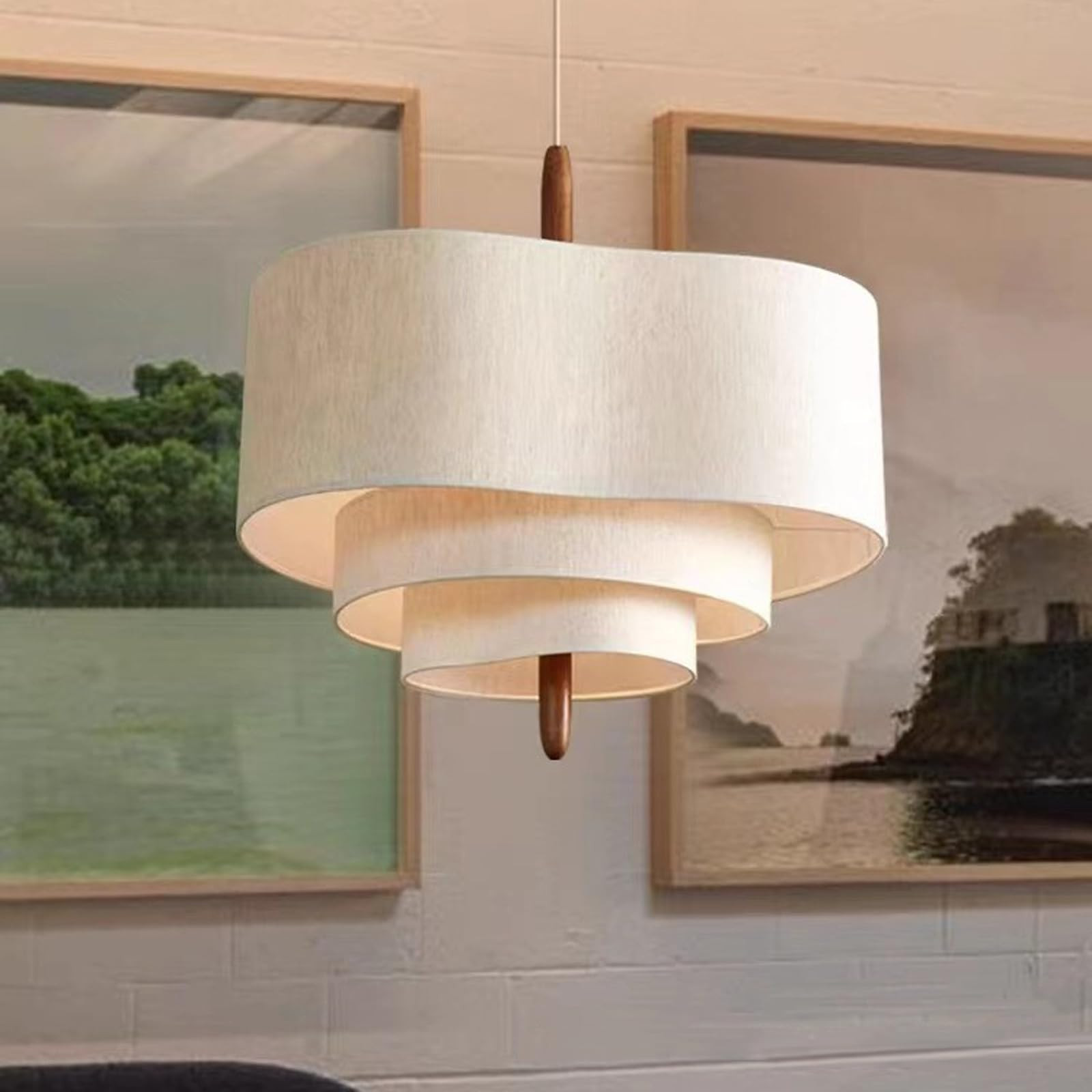 17.7in 2 Light Sources White Cloud Shape Fabric Pendant Light, Metal Frame Solid Wood Decoration ... | Amazon (US)