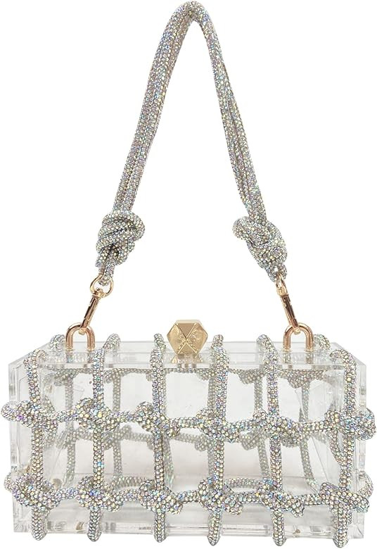 Diamante hand Bag. Rhinestone Evening bag. Hardbodied acrylic handbag. Gift for her. Sparkling rope  | Amazon (US)