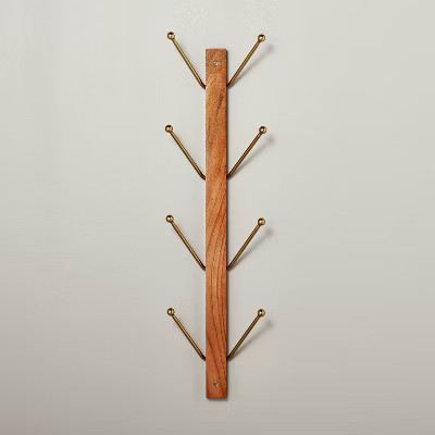 24" Wood & Metal Vertical Wall Rack Brown/Brass - Hearth & Hand™ with Magnolia: Entryway Storag... | Target