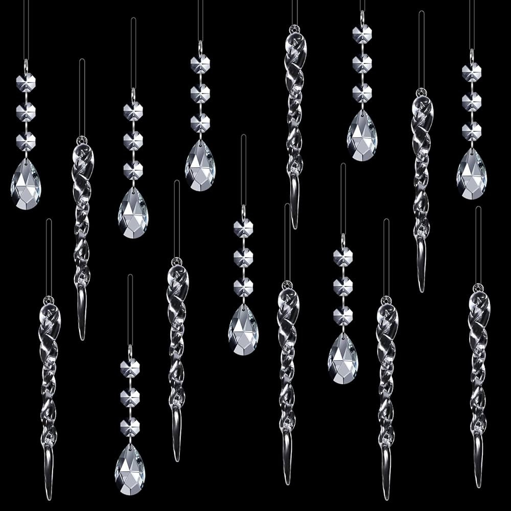 Qunclay 24 Pcs Clear Acrylic Icicle Christmas Tree Ornaments Crystal Ball Drops Clear Teardrop Ch... | Amazon (US)