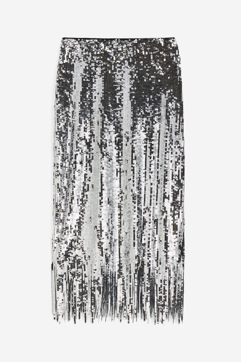 Fringed Sequin Skirt - Silver-colored/sequins - Ladies | H&M US | H&M (US + CA)