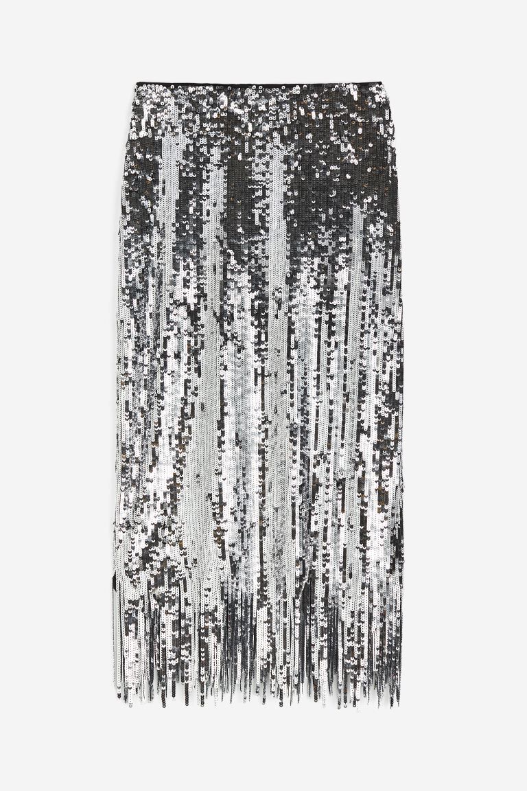 Fringed Sequin Skirt - Silver-colored/sequins - Ladies | H&M US | H&M (US + CA)