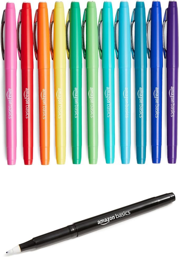 Amazon Basics Felt Tip Marker Pens, 12-Pack, Assorted Colors | Amazon (US)