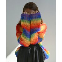 Rainbow Mohair Sweater Knitted Striped Pride Pullover Lgbt Festival Hippie Colorful Bright Chunky | Etsy (US)