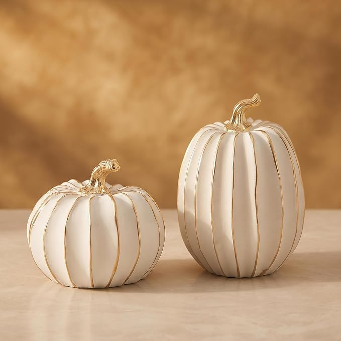 Fall Pumpkin Decor, 2Pcs Resin Thanksgiving Fake Pumpkin Figurines | Amazon (US)