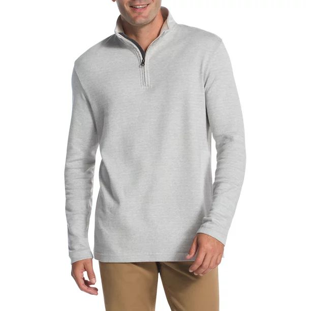 Chaps Men's Textured Long Sleeve Quarter Zip Mock Neck Rice Knit - Walmart.com | Walmart (US)