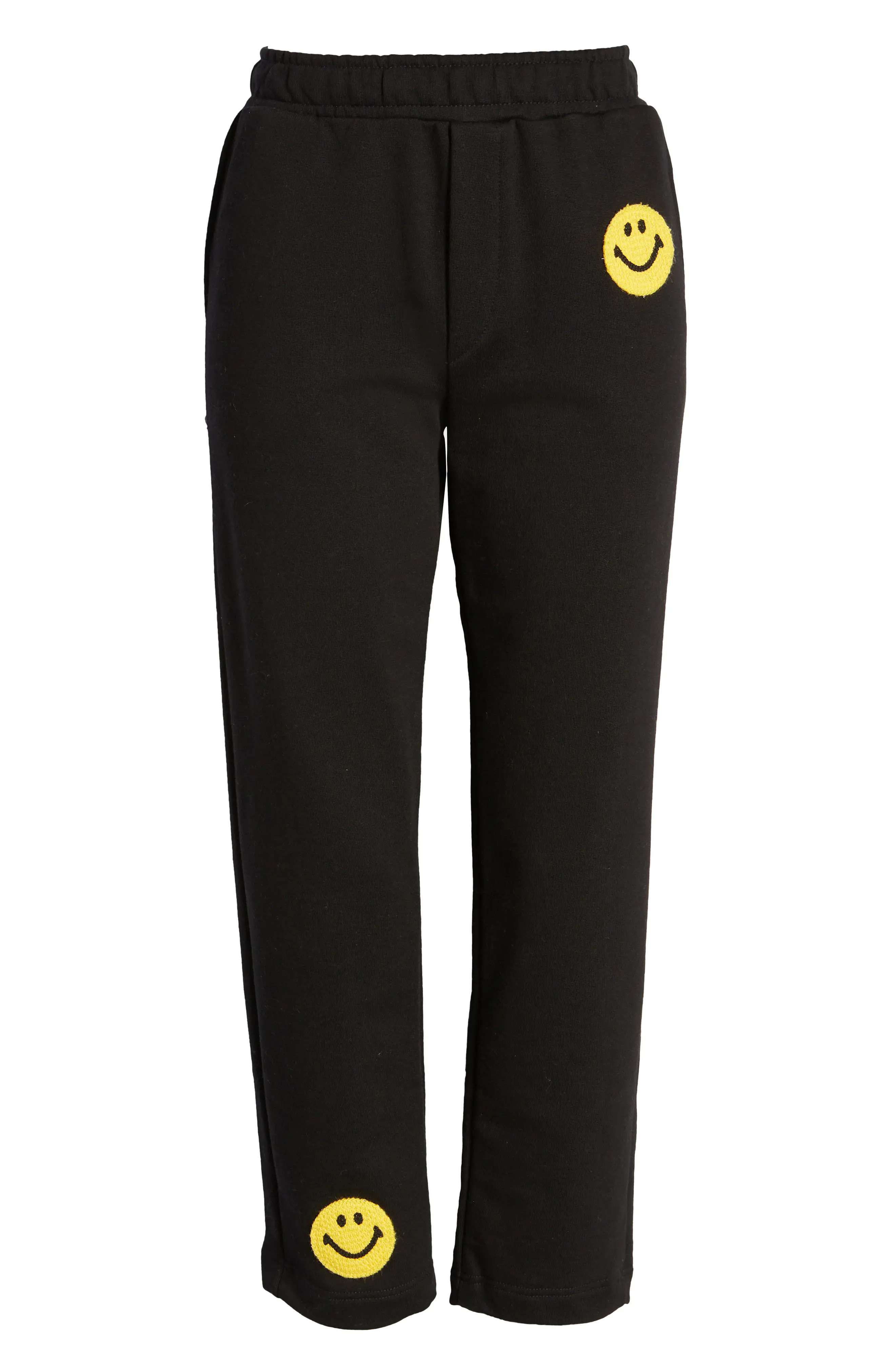 Smiley(R) x JOSHUAS Unisex Smile Patch Cotton Crop Sweatpants in Black at Nordstrom, Size X-Small | Nordstrom