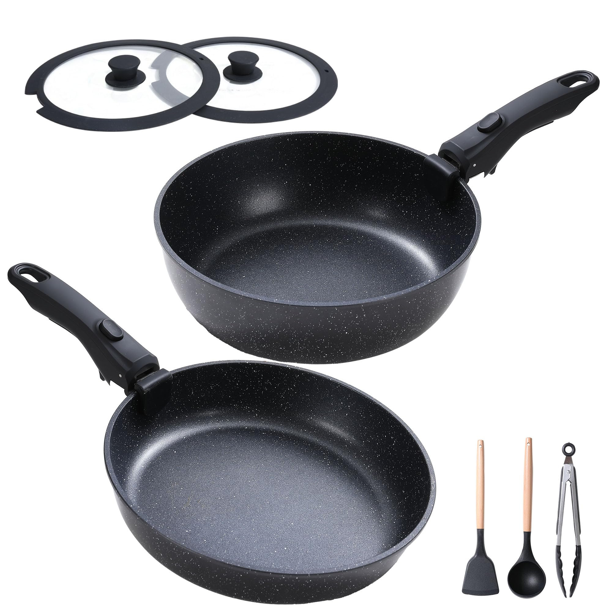 Frying Pan Set with Lid Nonstick Kitchen Cooking Pans 10” Skillets Pots and Pans Set with Detac... | Amazon (US)