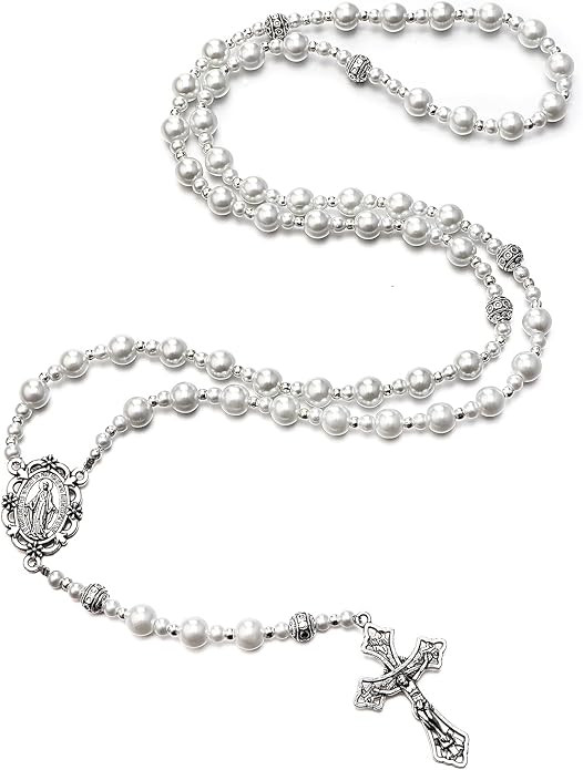 Handmade Catholic Beads Rosary Necklace Miraculous Medal & Cross, Religious Catholic Rosaries Bea... | Amazon (US)