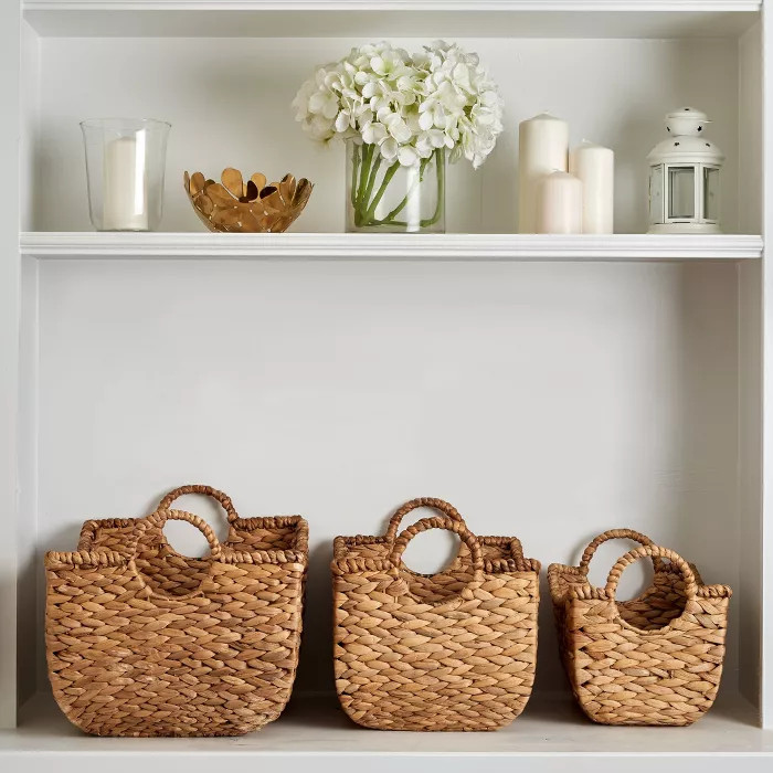 3pc Water Hyacinth Stackable Storage Baskets Natural - Haven Way | Target