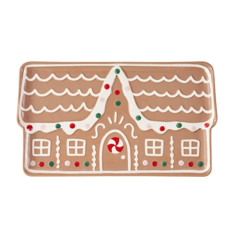 Holiday Time Ceramic Gingerbread House Tray | Walmart (US)