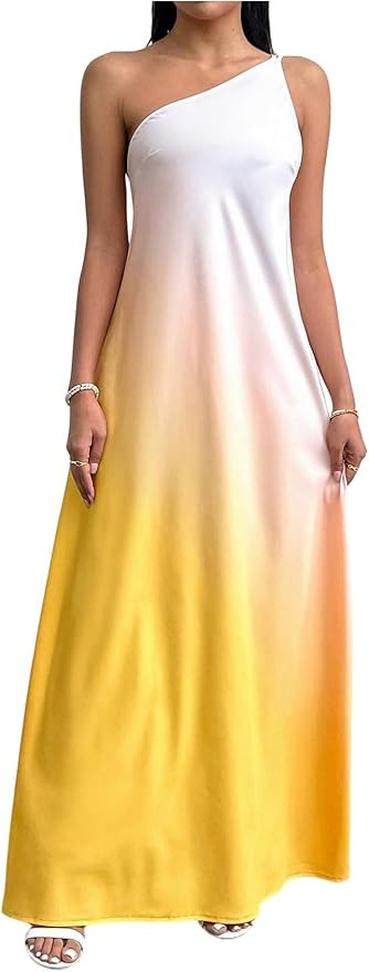 MakeMeChic Women's Wedding Guest Ombre Maxi Dress One Shoulder A Line Long Dresses | Amazon (US)