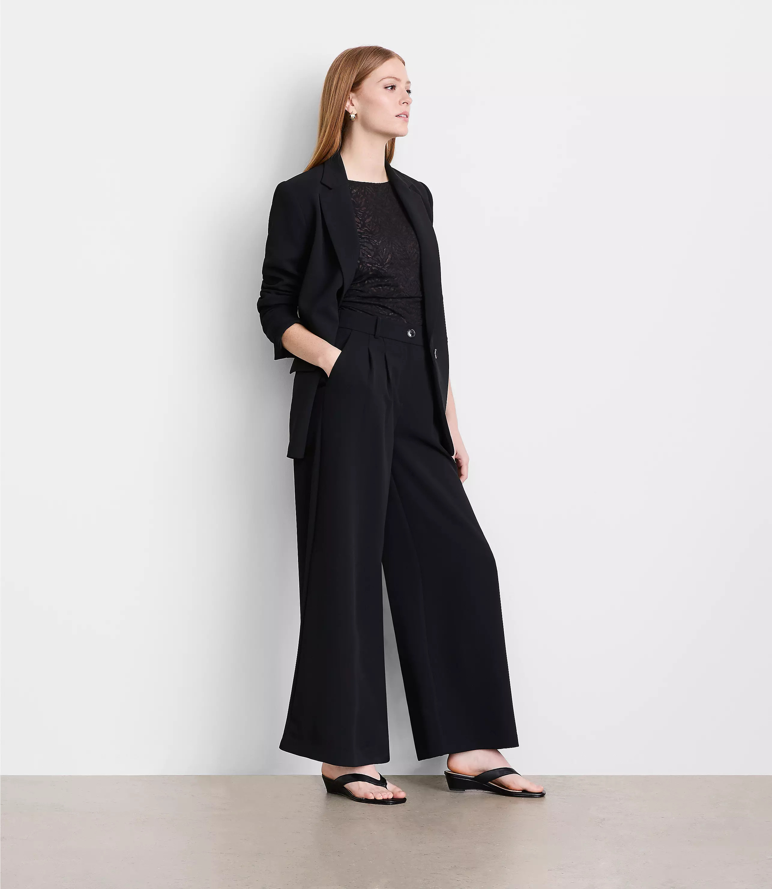Petite LOFT Versa Crepe Drape Palazzo Pant | LOFT