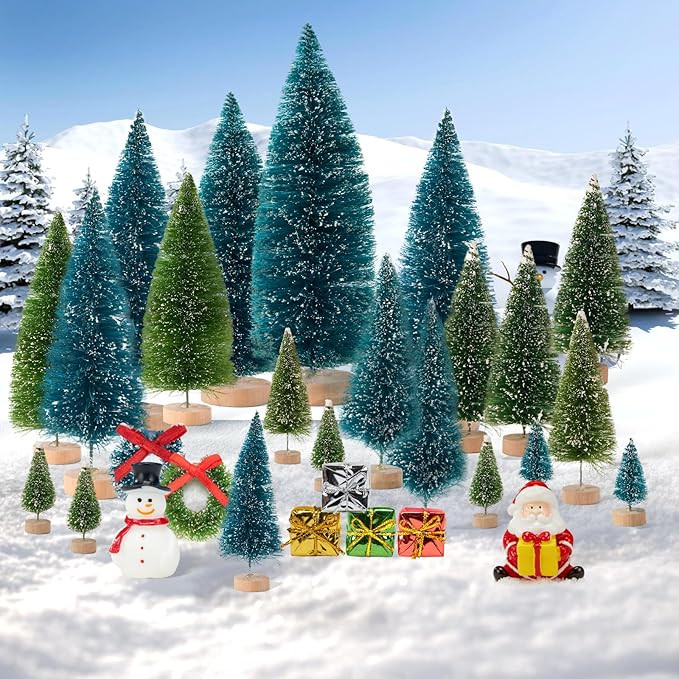 20PCS Mini Christmas Trees, Artificial Christmas Tree Bottle Brush Trees with Wooden Base, Small ... | Amazon (US)