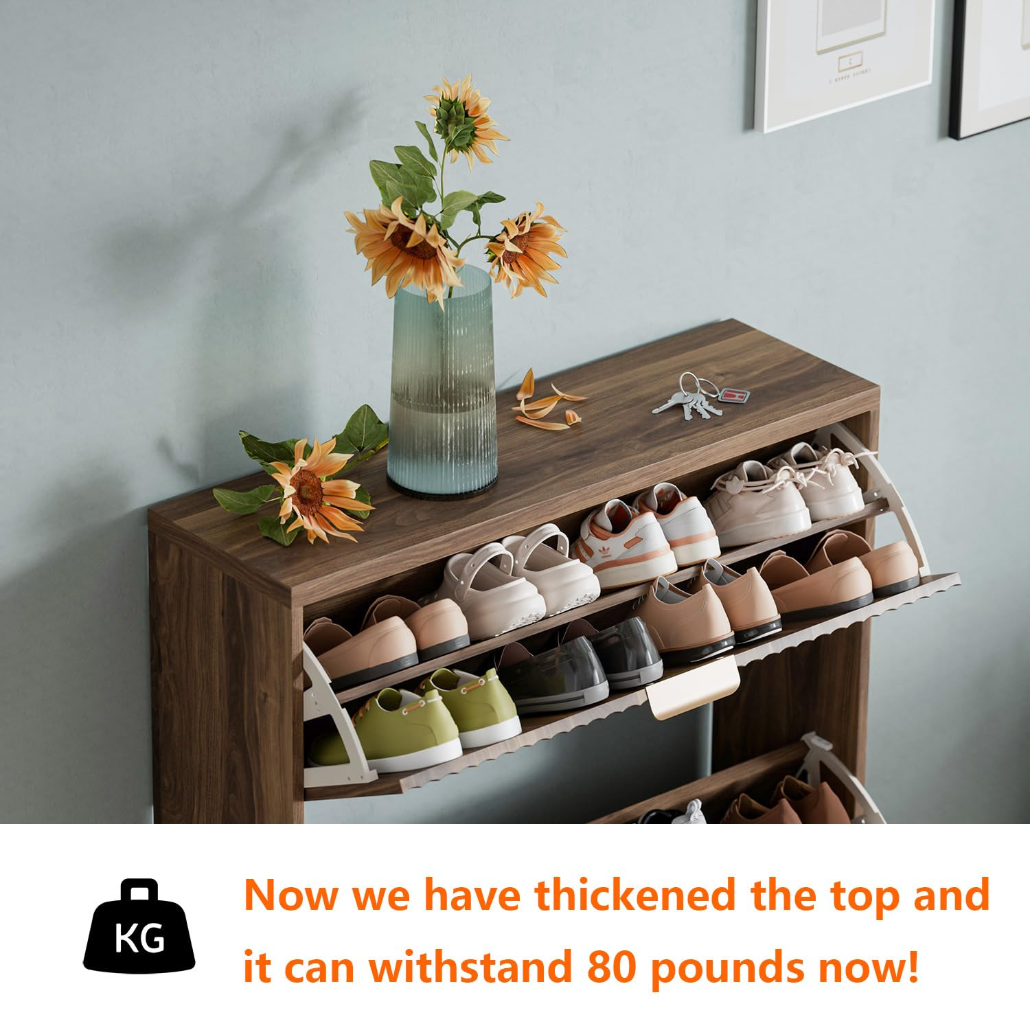 Shoe Cabinet Storage,Modern Freestanding Organizer with 2 Flip Drawers,Narrow Shoe Rack Cabinet f... | Amazon (US)