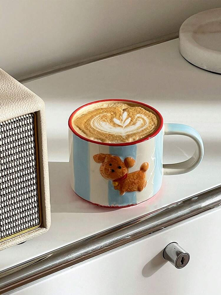 1pc Hand-Painted Ceramic Dog Mug, Creative Striped Embossed Dog Pattern, Suitable For Gatherings ... | SHEIN