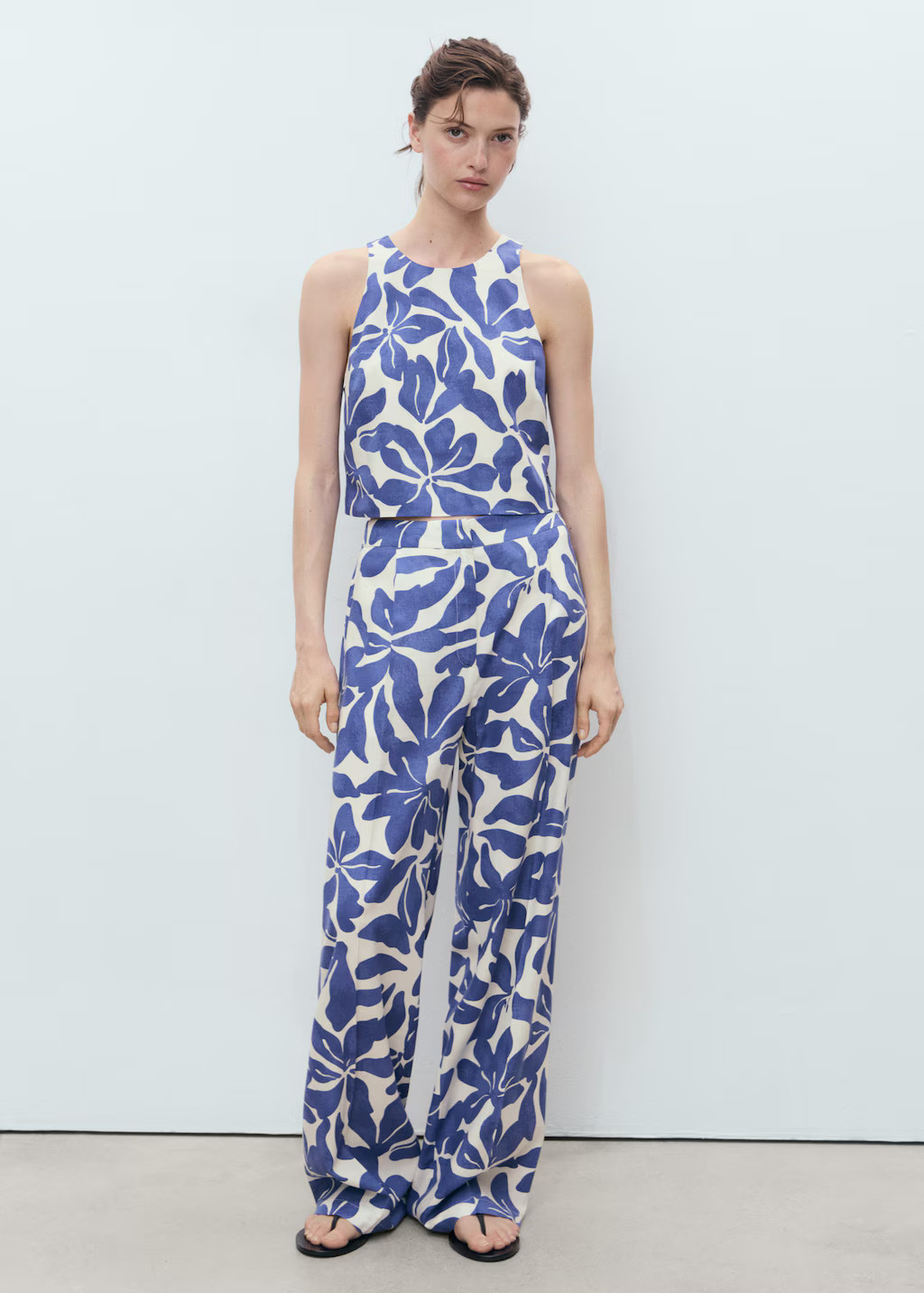 Printed linen-blend pants blue - Woman - 8 - MANGO | Mango (US/MX/AU)