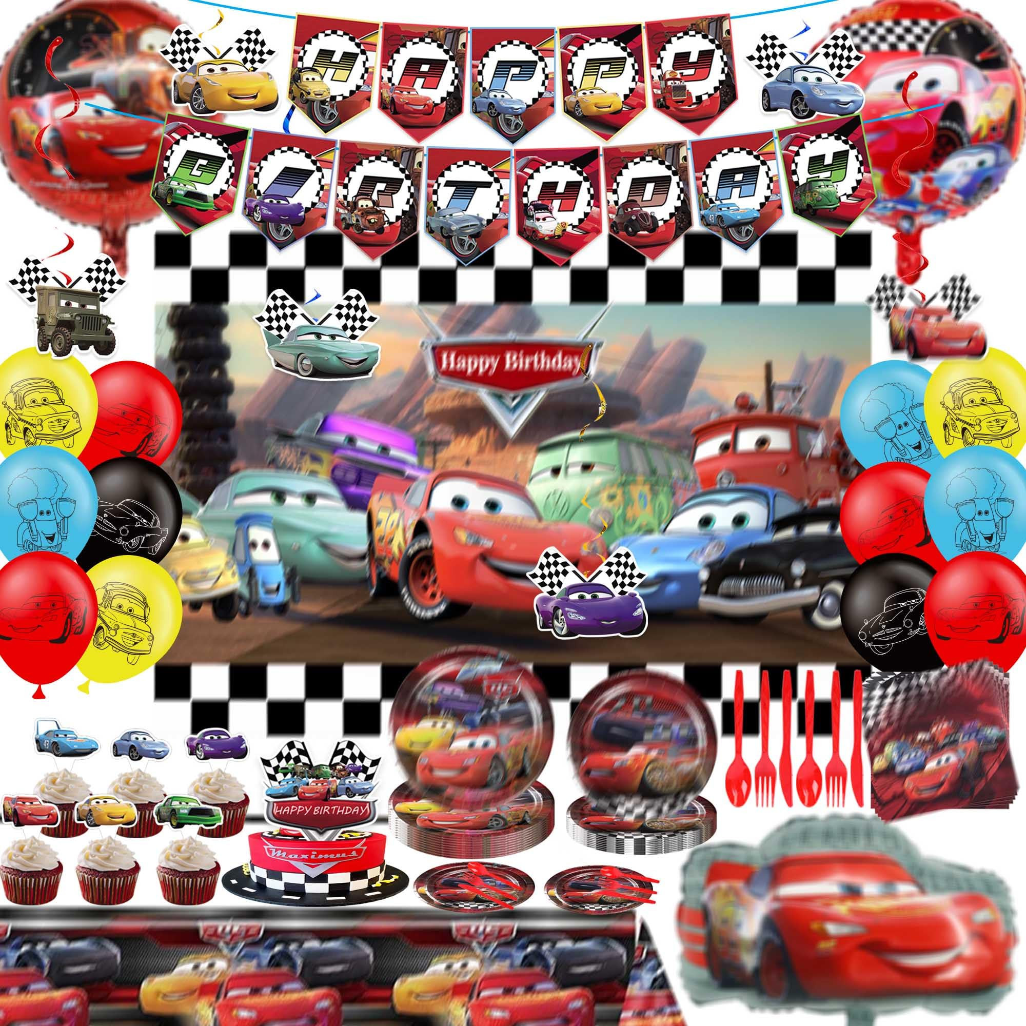 Kids Cartoon Birthday Party Decorations Set Include Tablecloth, Paper Tableware, Banner, Foil Bal... | Amazon (US)