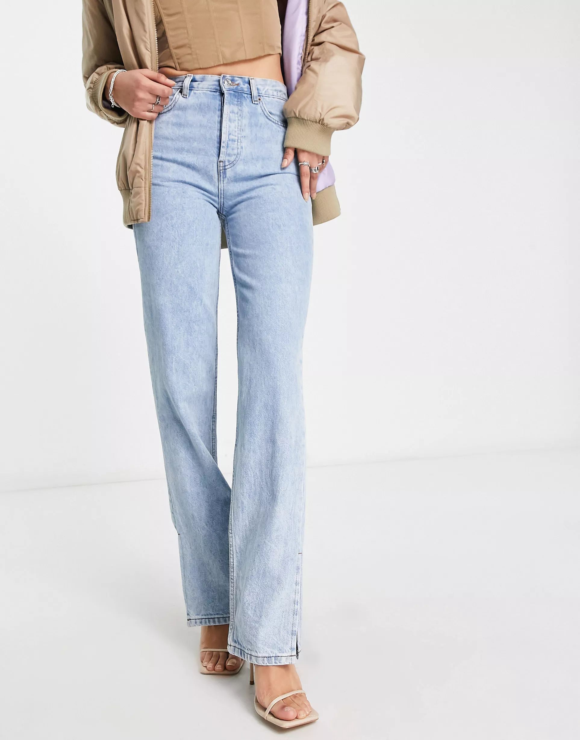ASOS DESIGN Tall straight jeans in vintage light blue with slit hem | ASOS (Global)