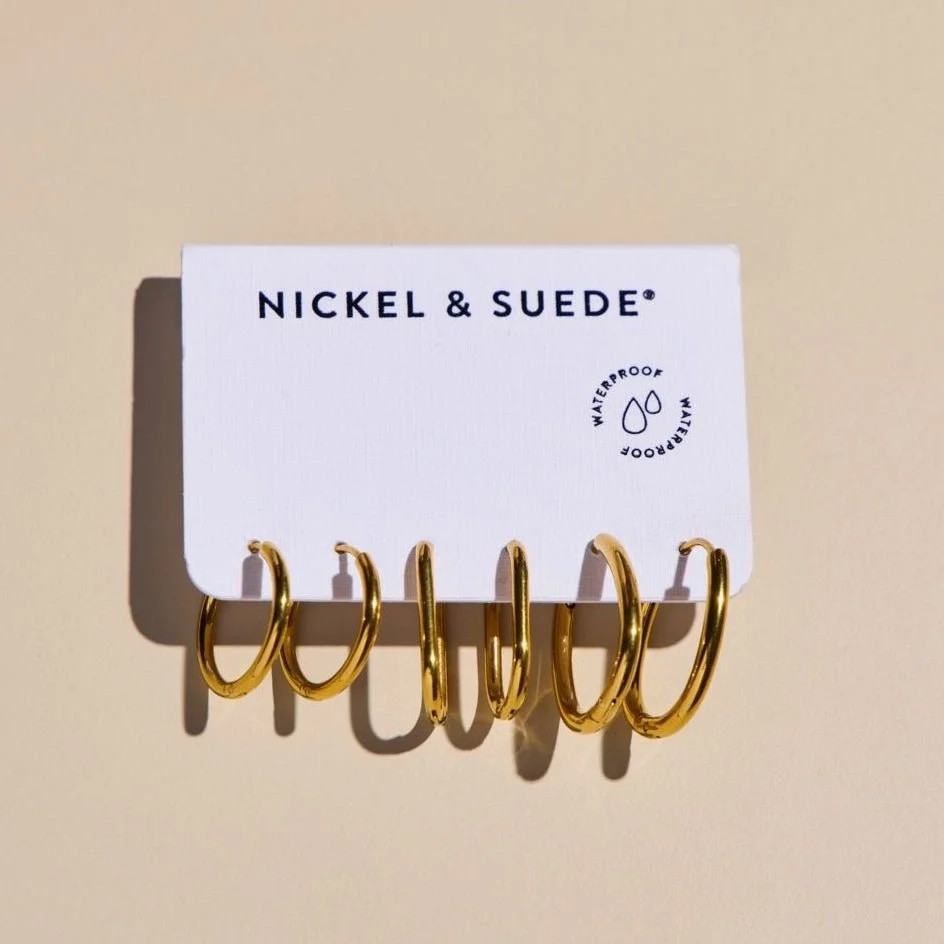 Gold Everyday Hoop Earring Set | Nickel and Suede