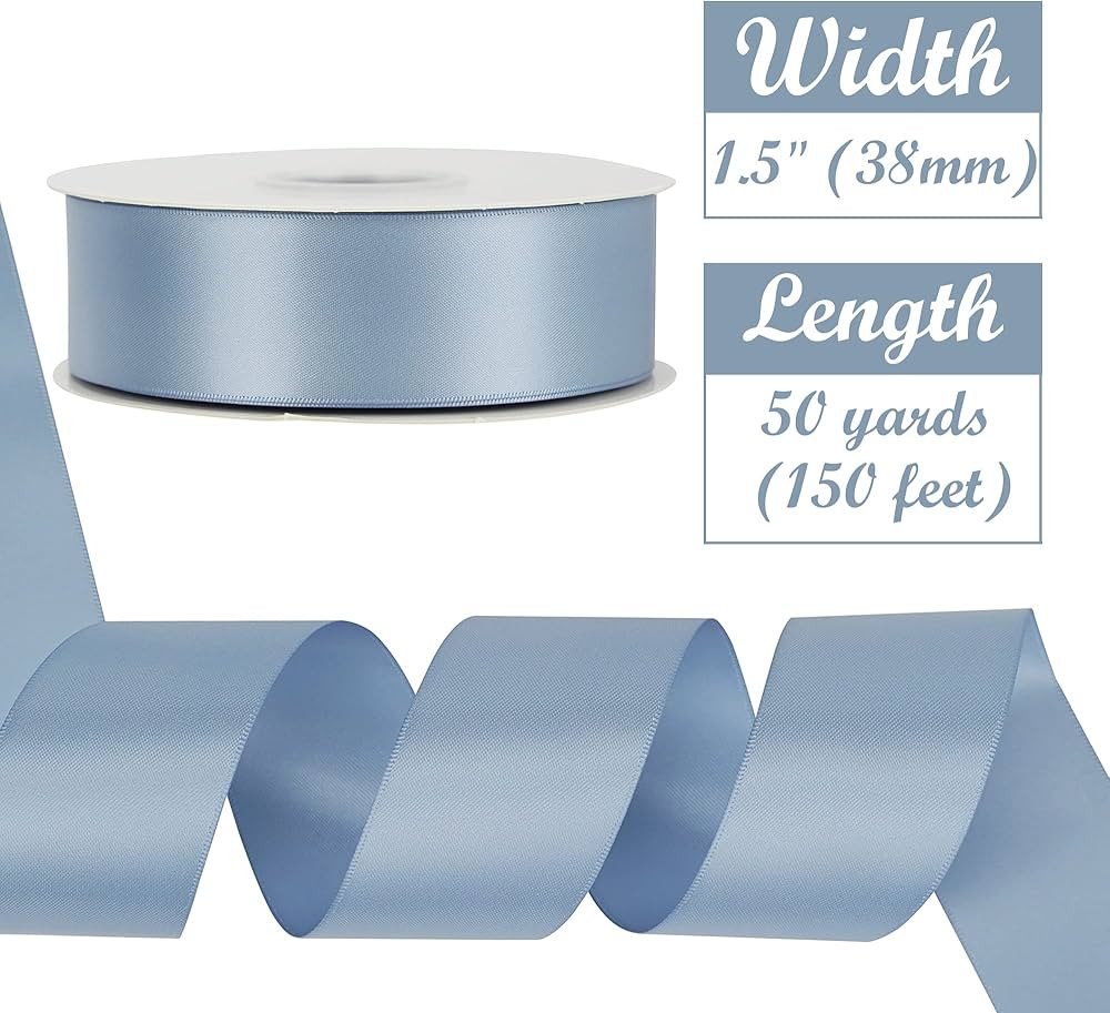 HUIHUANG Dusty Blue Ribbon 1-1/2 inch Double Face Satin Ribbon Silk Ribbon 50 Yards Roll for Gift... | Amazon (US)