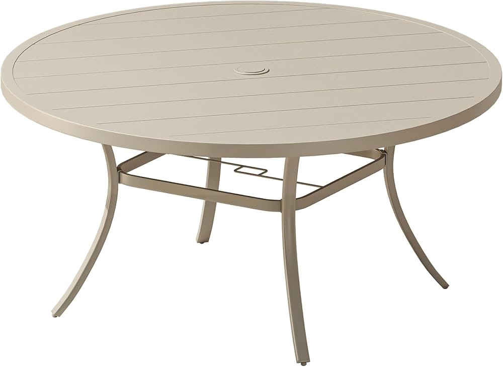 VICLLAX 60" Outdoor Round Patio Dining Table for 8-10, All Weather Metal Dining Table with Umbrel... | Amazon (US)
