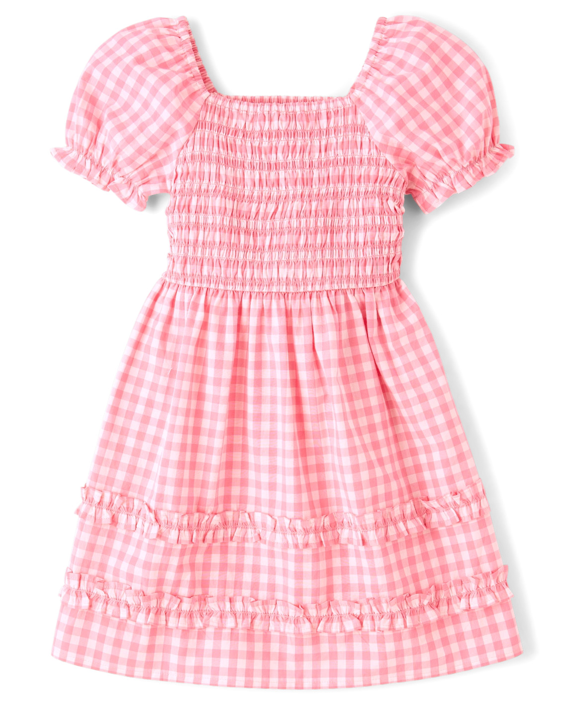 Girls Mommy And Me Gingham Poplin Smocked Ruffle Dress - pink | The Children's Place