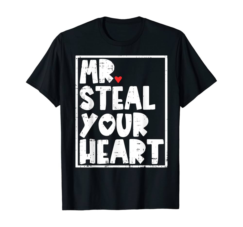 Mr Steal Your Heart Valentines Day Funny V-Day Boys Kids T-Shirt | Amazon (US)