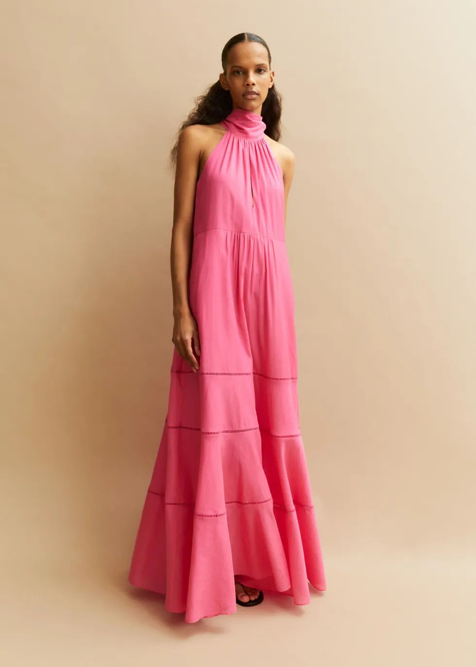 Cotton Voile Halterneck Full-Length Dress | ME+EM US