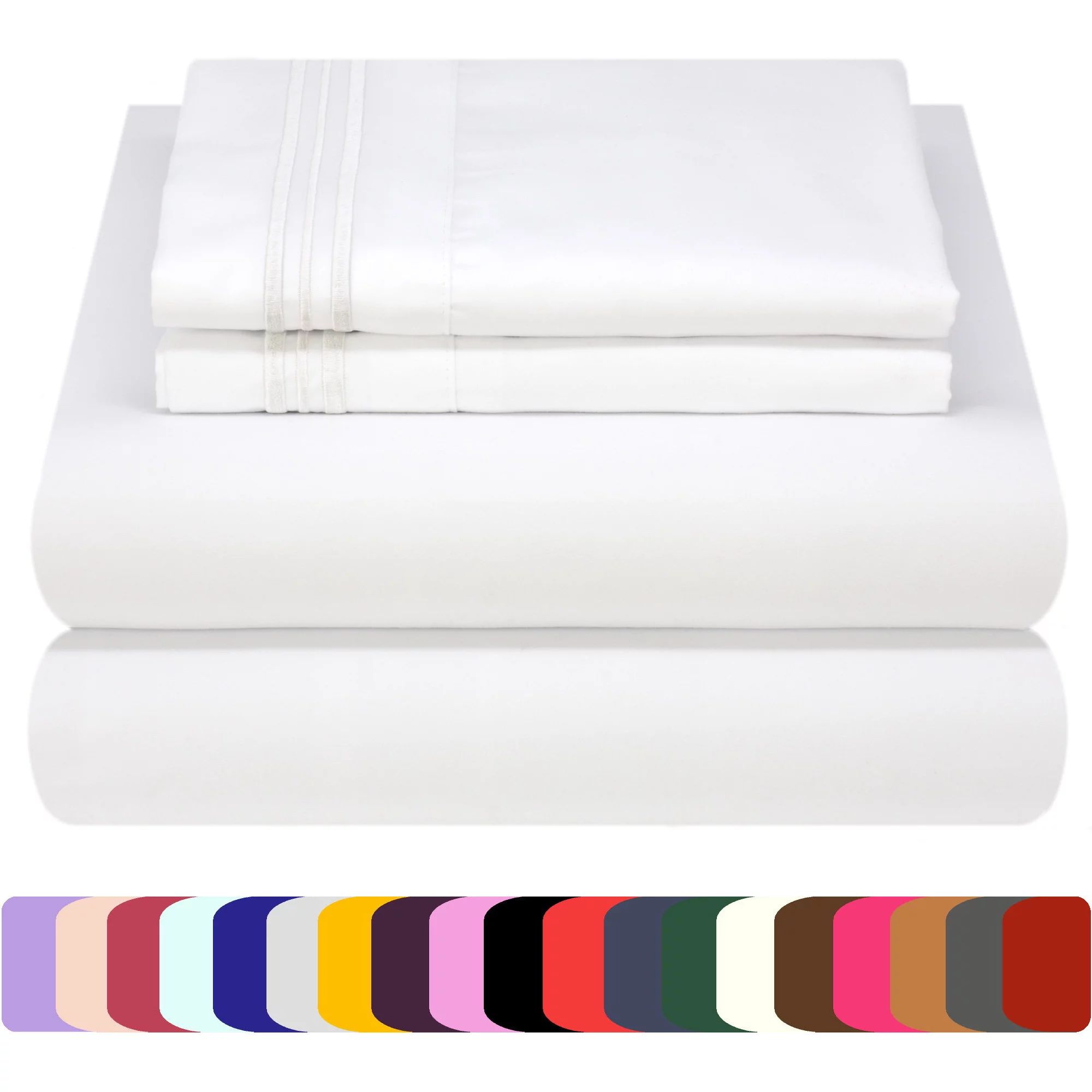Mezzati Luxury 1800 Prestige Soft and Comfortable Collection Bed Sheets Set Queen White | Walmart (US)