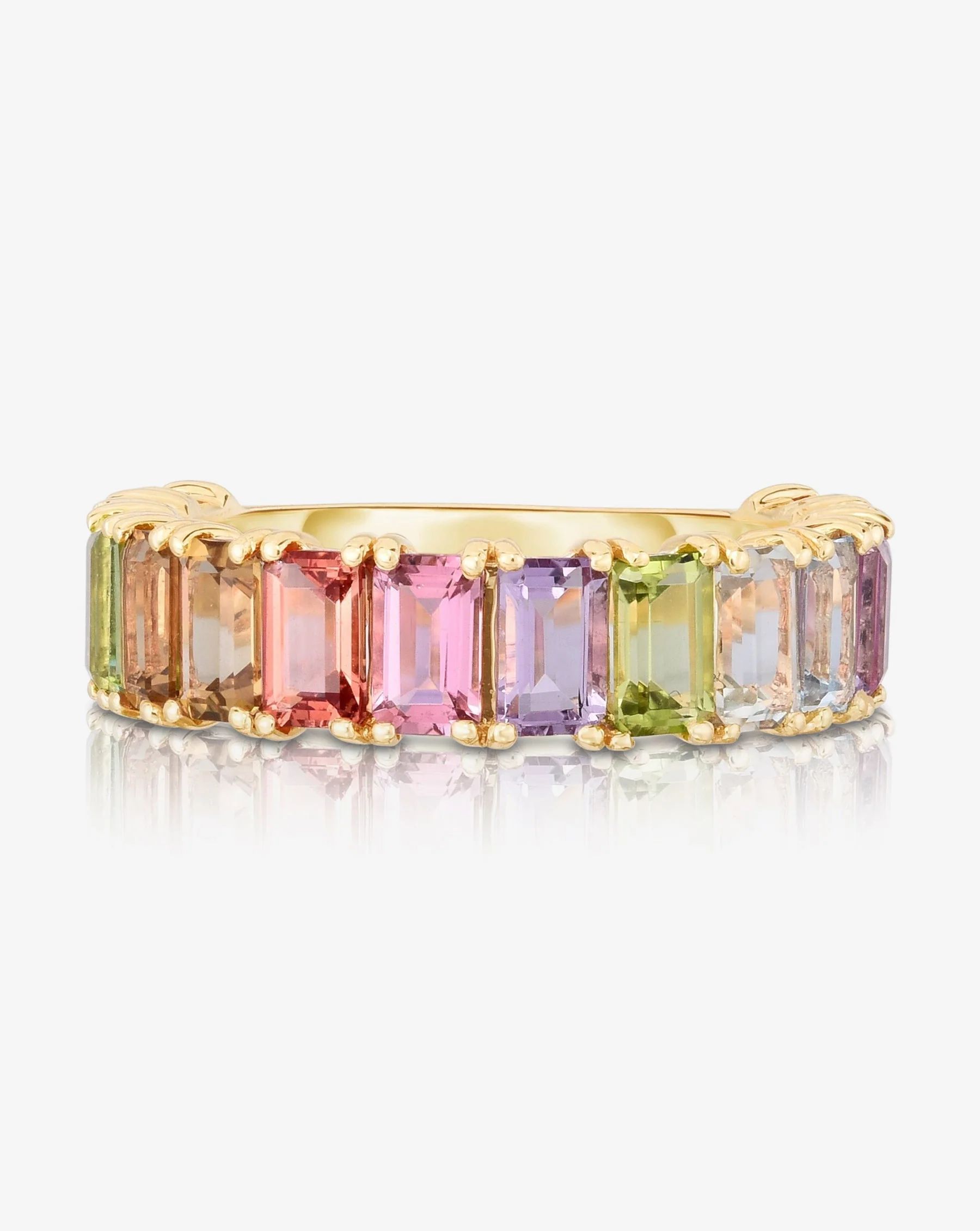 Pastel Emerald Cut Rainbow Gemstone Ring | Ring Concierge