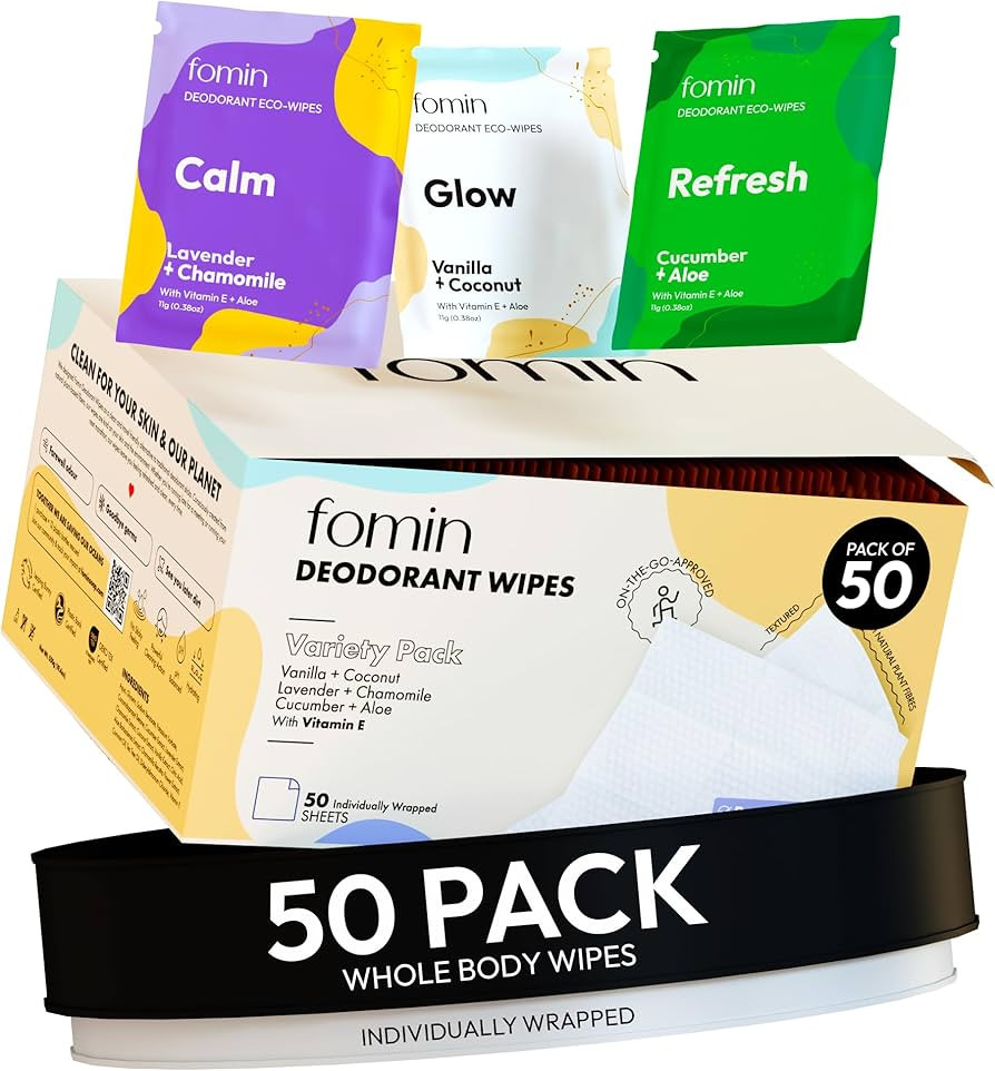 FOMIN Travel Deodorant Wipes - 50 Count - Variety Pack - pH Balanced, Hypoallergenic Mini Deodora... | Amazon (US)